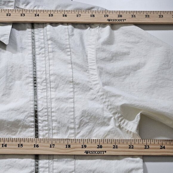 Red Label Hilfiger Denim Shirt Men L Cream Khaki LS Y2K Pearl Button Up Boho VTG - Picture 4 of 16